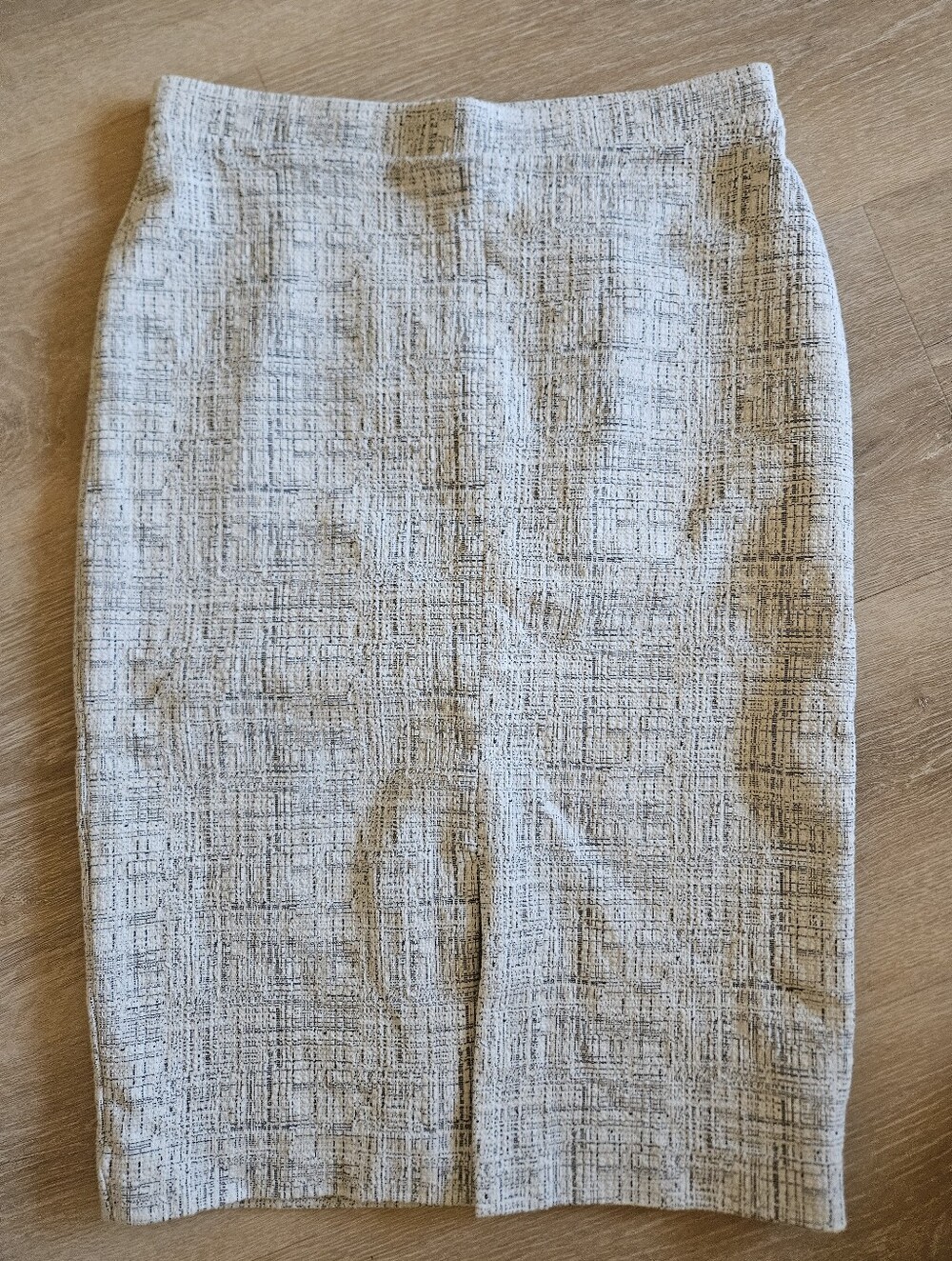 ANN TAYLOR White/Black Tweed Pencil Skirt Stretch FRONT Vent Lined Size SMALL